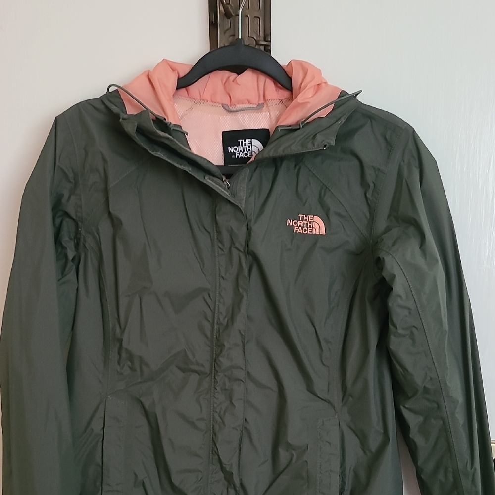 The North Face Women's Olive and Coral Rain Jacket - Picture 2 of 5